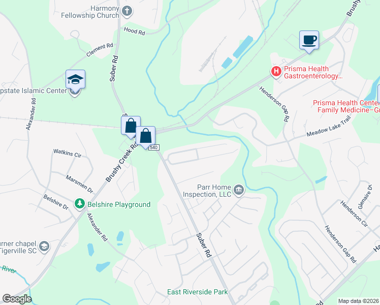 map of restaurants, bars, coffee shops, grocery stores, and more near 10 Valley Glen Court in Greer