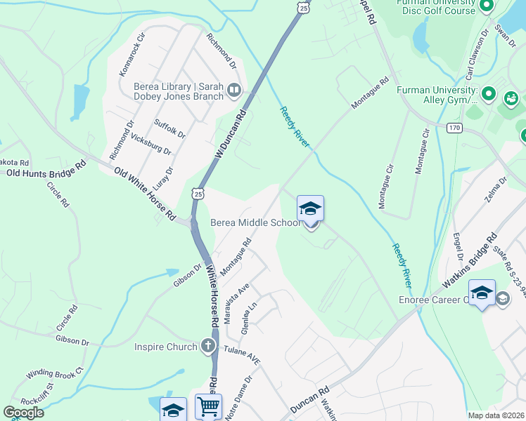 map of restaurants, bars, coffee shops, grocery stores, and more near 83a Montague Road in Greenville