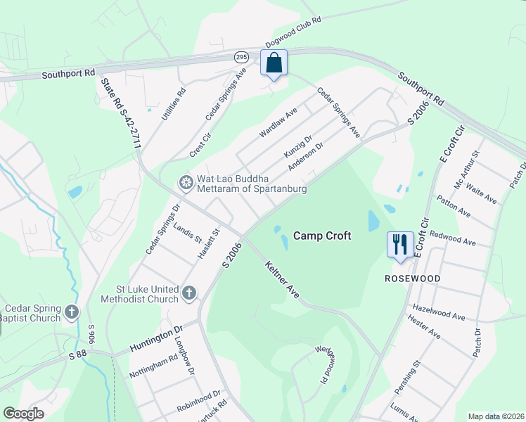 map of restaurants, bars, coffee shops, grocery stores, and more near 2522 West Croft Circle in Spartanburg