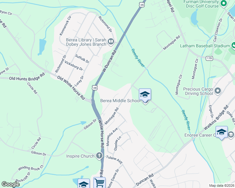 map of restaurants, bars, coffee shops, grocery stores, and more near 157 Montague Drive in Greenville