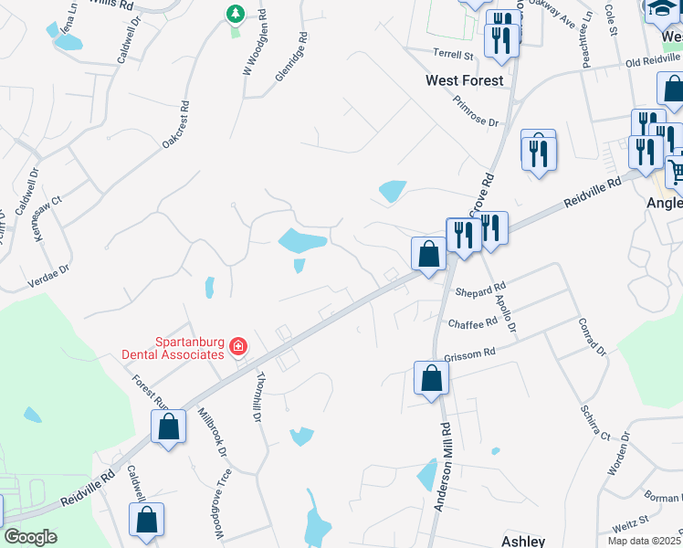 map of restaurants, bars, coffee shops, grocery stores, and more near 2970 Reidville Road in Spartanburg