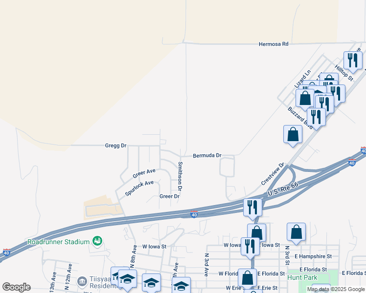 map of restaurants, bars, coffee shops, grocery stores, and more near 1401 Bermuda Drive in Holbrook