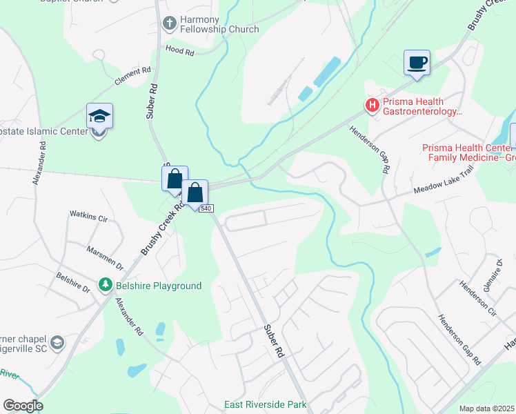 map of restaurants, bars, coffee shops, grocery stores, and more near 23 Valley Glen Court in Greer