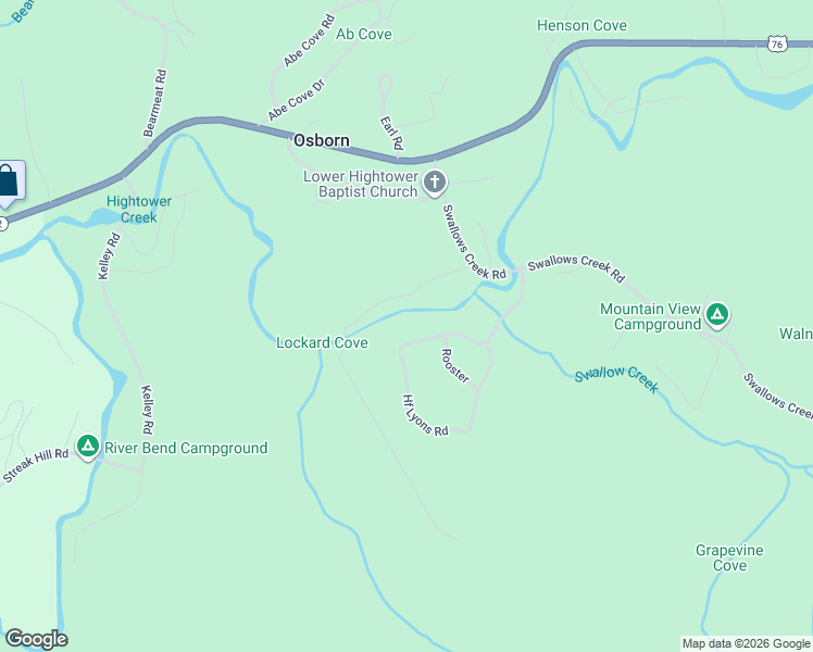map of restaurants, bars, coffee shops, grocery stores, and more near 2195 Pope Road in Hiawassee