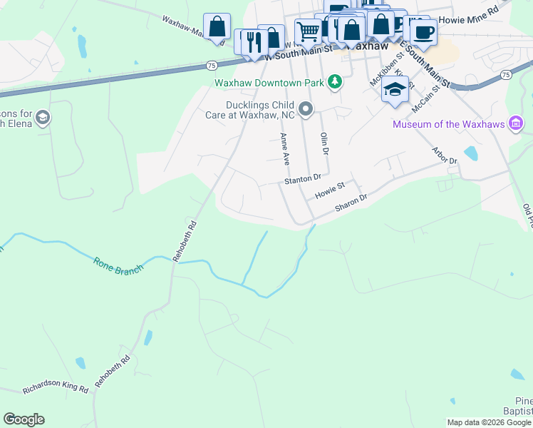 map of restaurants, bars, coffee shops, grocery stores, and more near 4713 Waterbell Lane in Waxhaw
