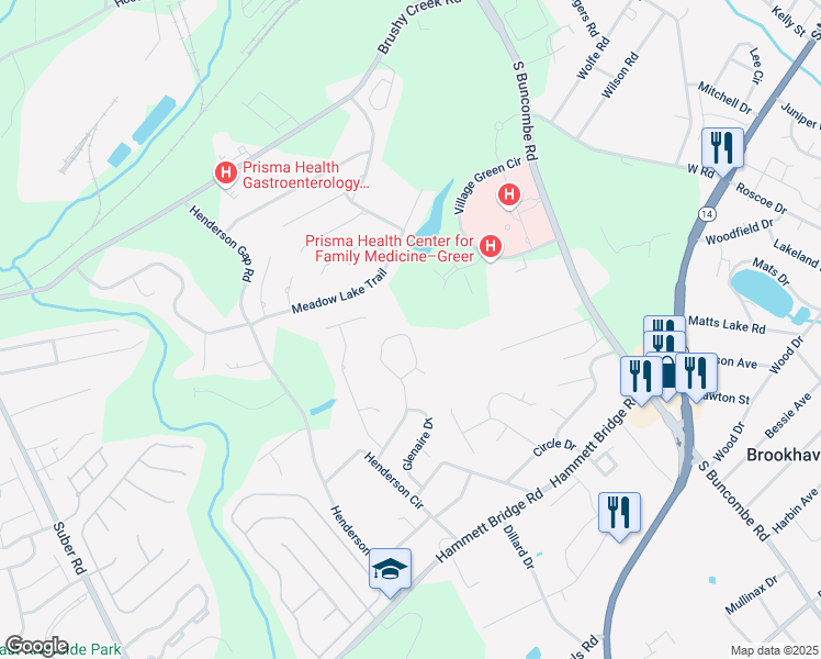 map of restaurants, bars, coffee shops, grocery stores, and more near 135 Quail Creek Drive in Greer