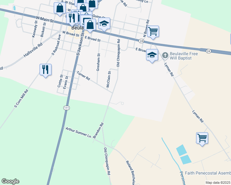 map of restaurants, bars, coffee shops, grocery stores, and more near 277 Old Chinquapin Road in Beulaville