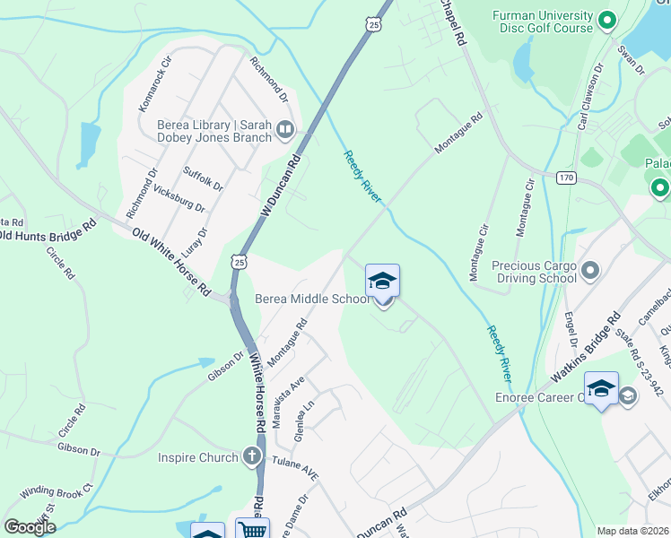 map of restaurants, bars, coffee shops, grocery stores, and more near 99a County Road 506 in Greenville