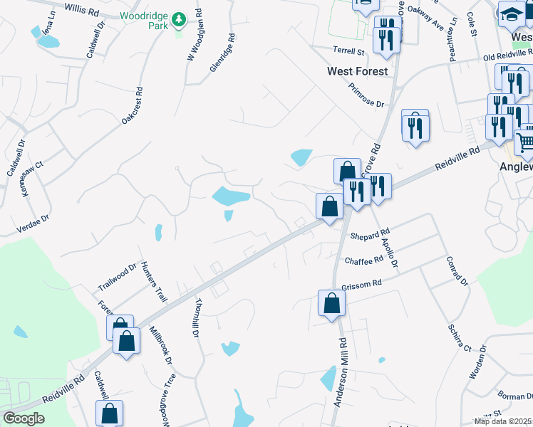 map of restaurants, bars, coffee shops, grocery stores, and more near 1041 Shadowood Drive in Spartanburg