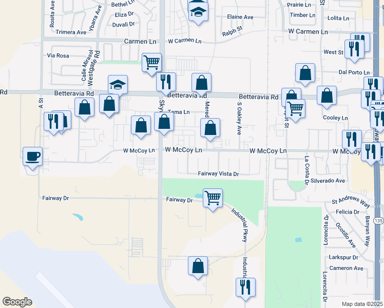map of restaurants, bars, coffee shops, grocery stores, and more near 2406 Rolling Green Drive in Santa Maria