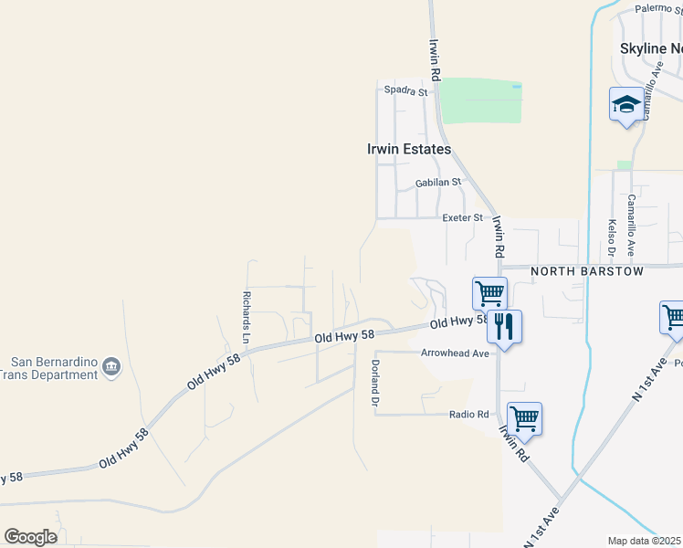 map of restaurants, bars, coffee shops, grocery stores, and more near Robbins Drive in Barstow