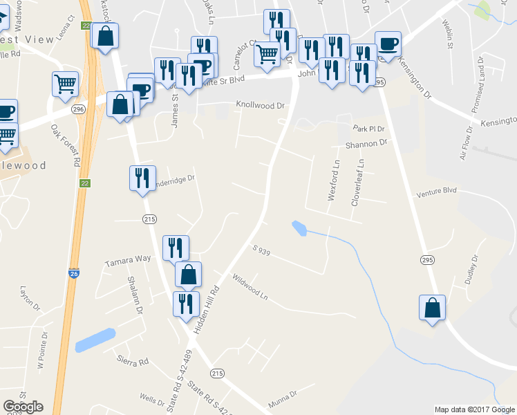map of restaurants, bars, coffee shops, grocery stores, and more near 136 Hidden Hill Road in Spartanburg