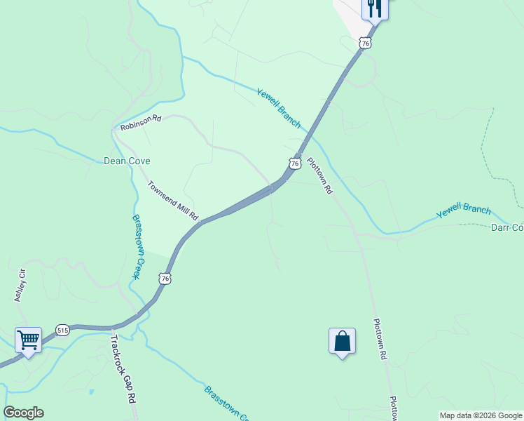 map of restaurants, bars, coffee shops, grocery stores, and more near 7554 U.S. 76 in Young Harris
