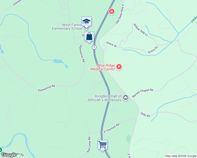 map of restaurants, bars, coffee shops, grocery stores, and more near 5444 Blue Ridge Drive in Blue Ridge