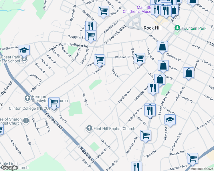 map of restaurants, bars, coffee shops, grocery stores, and more near 738 State Route 1029 in Rock Hill