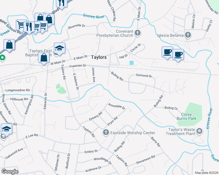 map of restaurants, bars, coffee shops, grocery stores, and more near 100 Stephenson Street Extension in Taylors