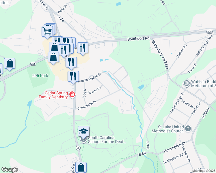 map of restaurants, bars, coffee shops, grocery stores, and more near 137 Hamilton Avenue in Spartanburg