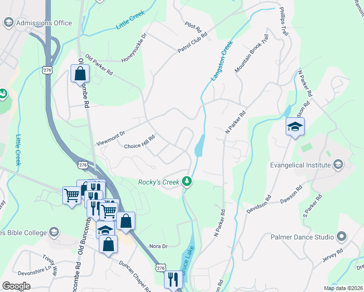 map of restaurants, bars, coffee shops, grocery stores, and more near 1 McKinney Road in Greenville