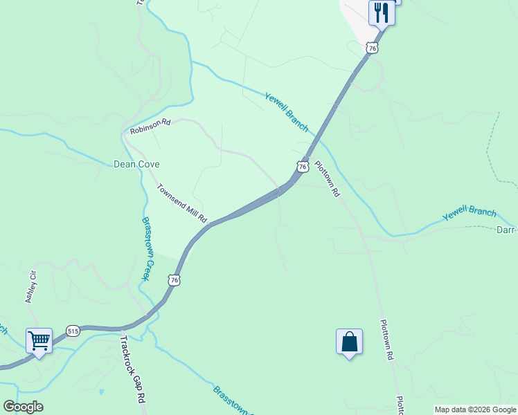 map of restaurants, bars, coffee shops, grocery stores, and more near 7554 U.S. 76 in Young Harris