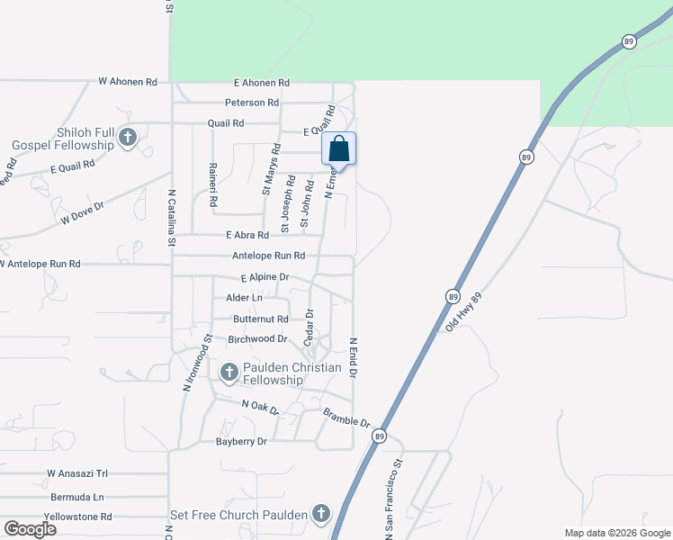 map of restaurants, bars, coffee shops, grocery stores, and more near 440 Arbor Lane in Paulden