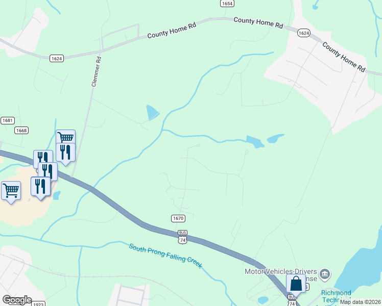 map of restaurants, bars, coffee shops, grocery stores, and more near 176 Pineleigh Avenue in Rockingham