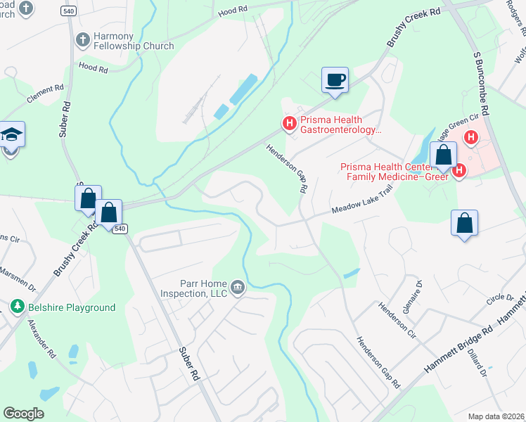 map of restaurants, bars, coffee shops, grocery stores, and more near 110 Kingscreek Drive in Greer