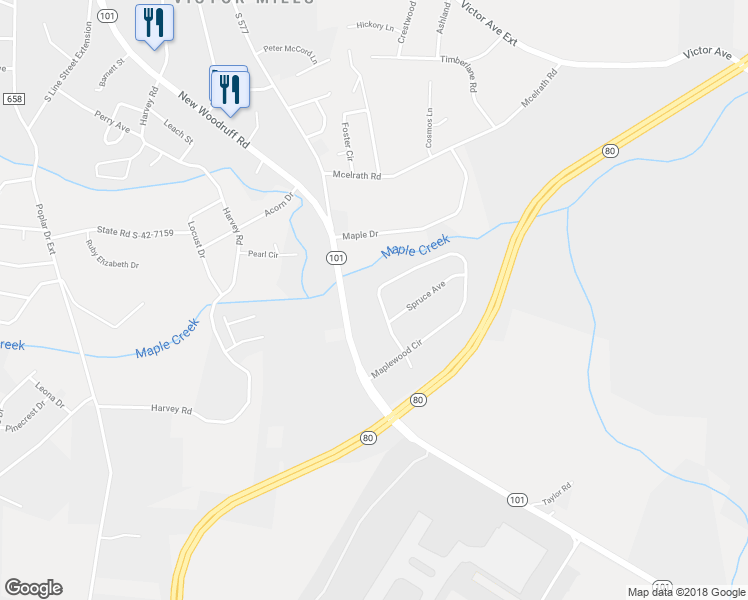 map of restaurants, bars, coffee shops, grocery stores, and more near 504 Maplewood Circle in Greer
