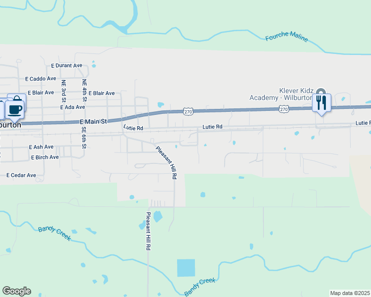 map of restaurants, bars, coffee shops, grocery stores, and more near 1304 East Rock Island Avenue in Wilburton