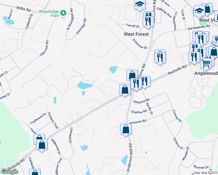 map of restaurants, bars, coffee shops, grocery stores, and more near 2900 Reidville Road in Spartanburg