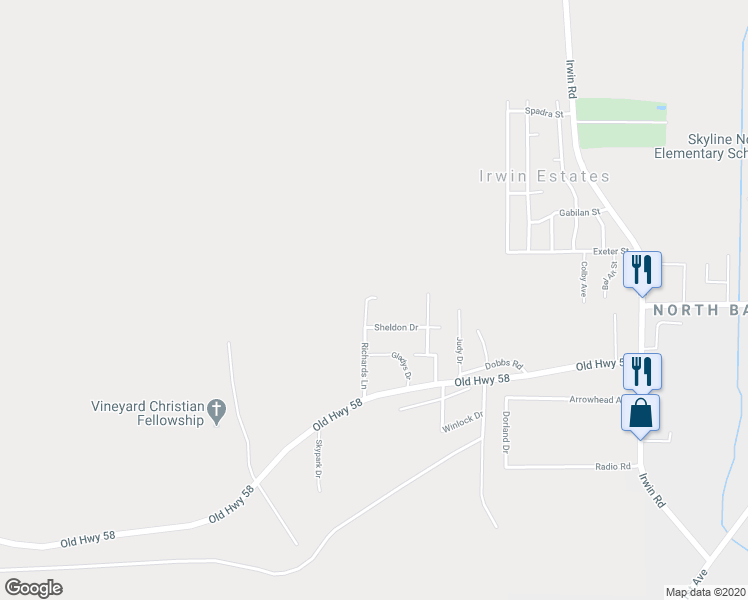 map of restaurants, bars, coffee shops, grocery stores, and more near 36769 Richards Lane in Barstow