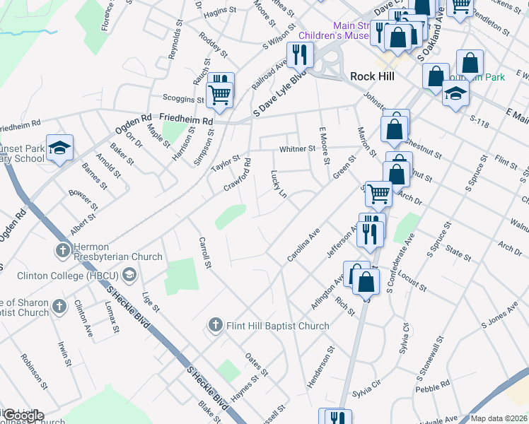 map of restaurants, bars, coffee shops, grocery stores, and more near 738 State Route 1029 in Rock Hill