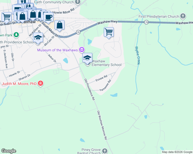 map of restaurants, bars, coffee shops, grocery stores, and more near 205 Essaw Road in Waxhaw