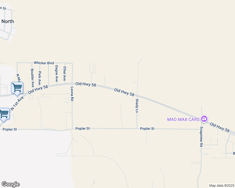 map of restaurants, bars, coffee shops, grocery stores, and more near 30391 US Highway 58 in Barstow