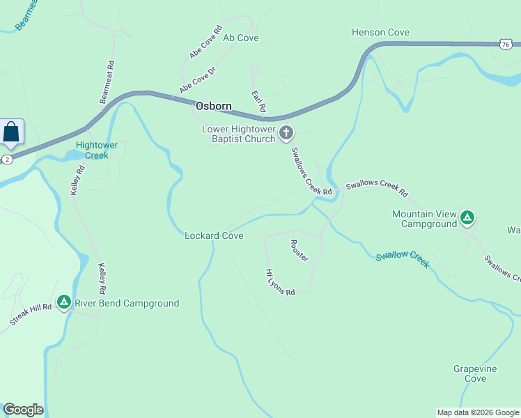 map of restaurants, bars, coffee shops, grocery stores, and more near 2195 Pope Road in Hiawassee