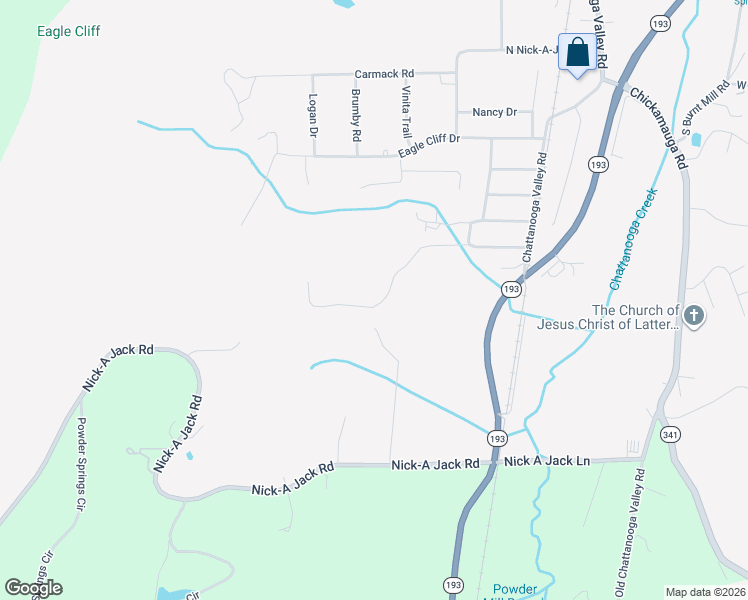 map of restaurants, bars, coffee shops, grocery stores, and more near 338 Turkey Run in Chattanooga Valley