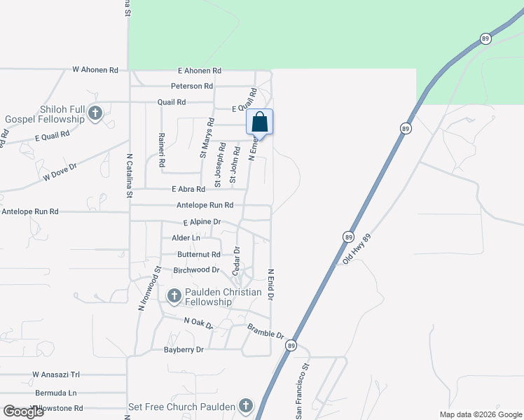 map of restaurants, bars, coffee shops, grocery stores, and more near 440 Arbor Lane in Paulden