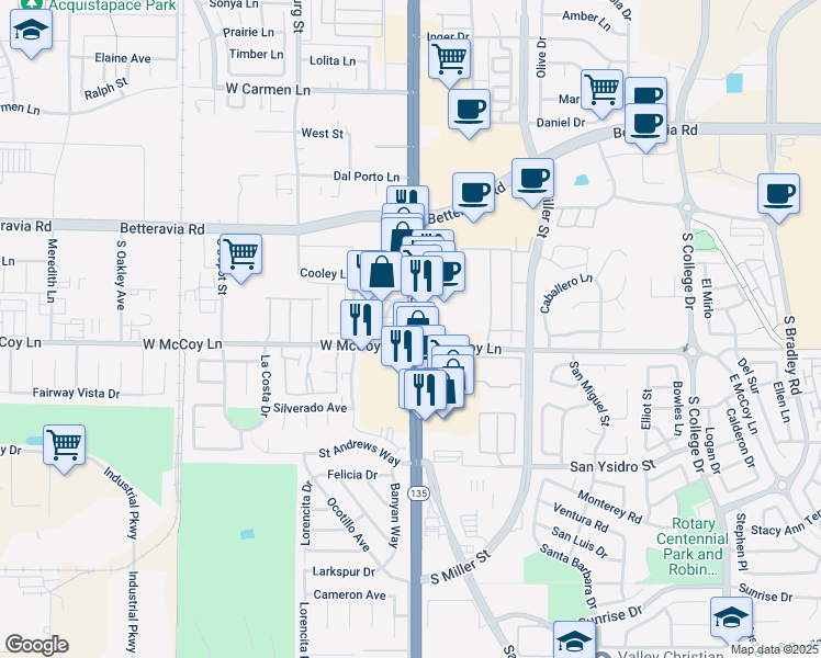 map of restaurants, bars, coffee shops, grocery stores, and more near in Santa Maria