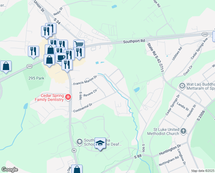 map of restaurants, bars, coffee shops, grocery stores, and more near 137 Hamilton Avenue in Spartanburg