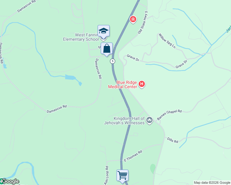 map of restaurants, bars, coffee shops, grocery stores, and more near 5444 Blue Ridge Drive in Blue Ridge