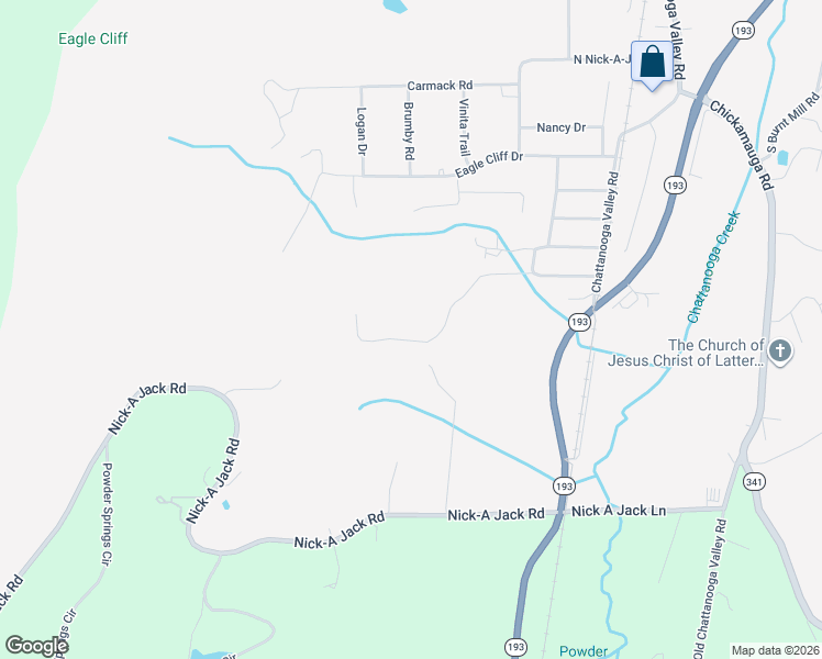 map of restaurants, bars, coffee shops, grocery stores, and more near 338 Turkey Run in Chattanooga Valley