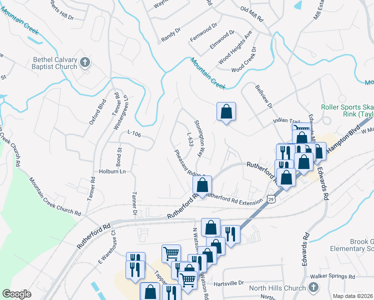 map of restaurants, bars, coffee shops, grocery stores, and more near 5 Boysenberry Drive in Taylors