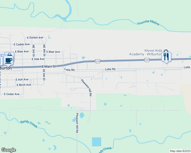 map of restaurants, bars, coffee shops, grocery stores, and more near 1304 East Rock Island Avenue in Wilburton