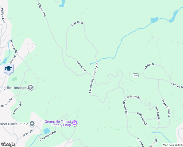 map of restaurants, bars, coffee shops, grocery stores, and more near 700 Altamont Road in Greenville