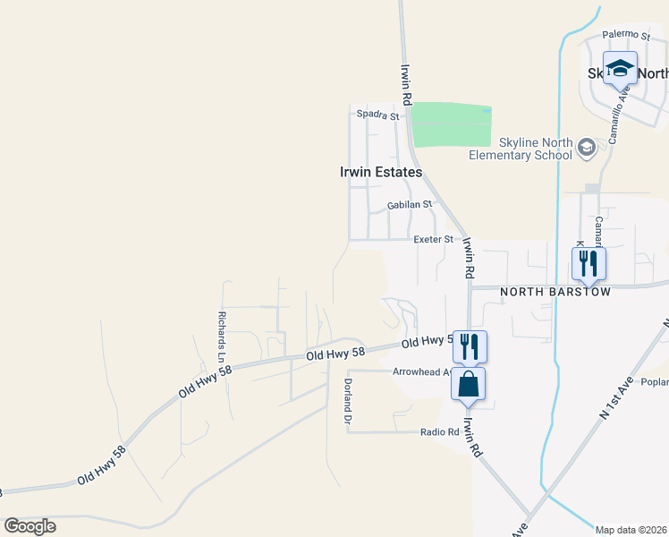 map of restaurants, bars, coffee shops, grocery stores, and more near Weston Avenue in Barstow