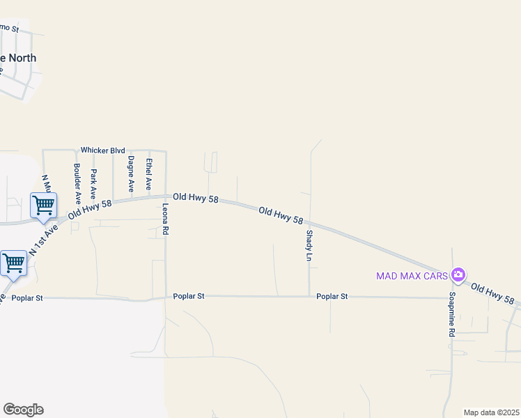 map of restaurants, bars, coffee shops, grocery stores, and more near 30391 US Highway 58 in Barstow