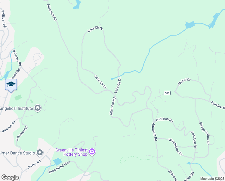 map of restaurants, bars, coffee shops, grocery stores, and more near 700 Altamont Road in Greenville