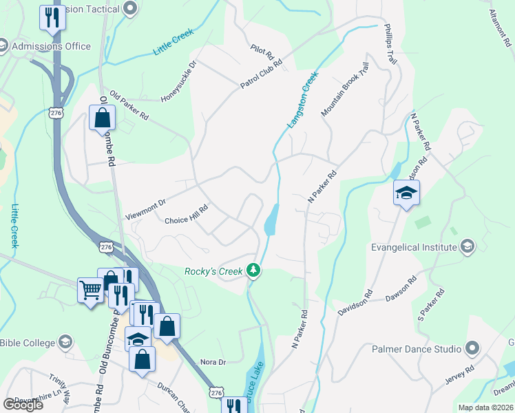 map of restaurants, bars, coffee shops, grocery stores, and more near 6 Mauldin Circle in Greenville
