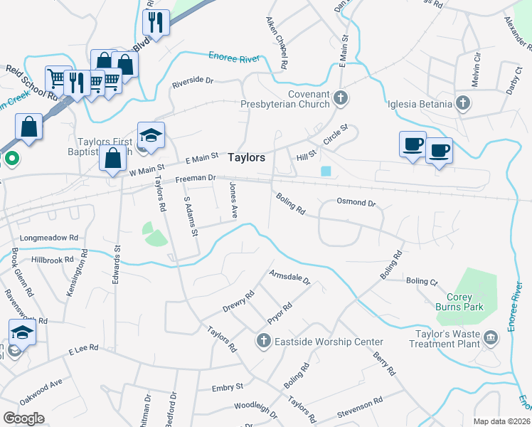map of restaurants, bars, coffee shops, grocery stores, and more near 100 Stephenson Street Extension in Taylors