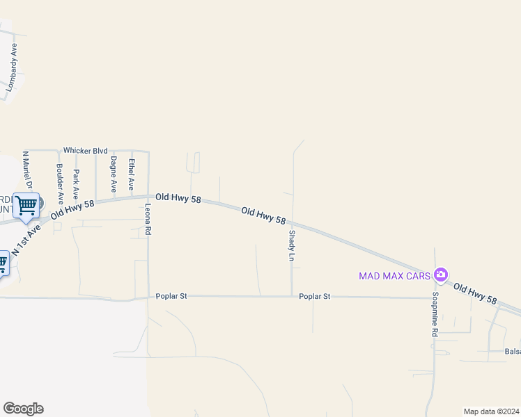 map of restaurants, bars, coffee shops, grocery stores, and more near 30388 Old Highway 58 in Barstow
