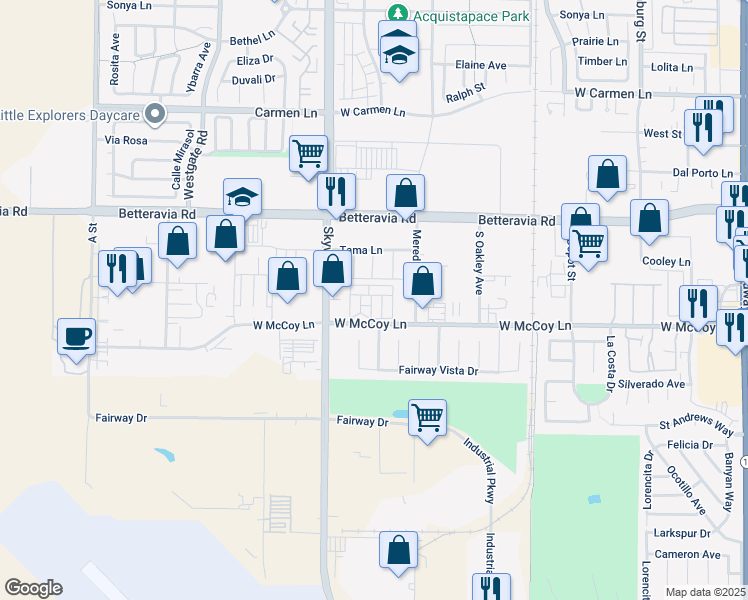 map of restaurants, bars, coffee shops, grocery stores, and more near 1095 West McCoy Lane in Santa Maria